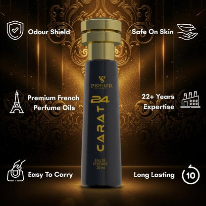 24 Carat French perfume 30ml luxury oud fragrance with saffron bergamot rose amber vanilla musk long lasting premium perfume bottle for men and women