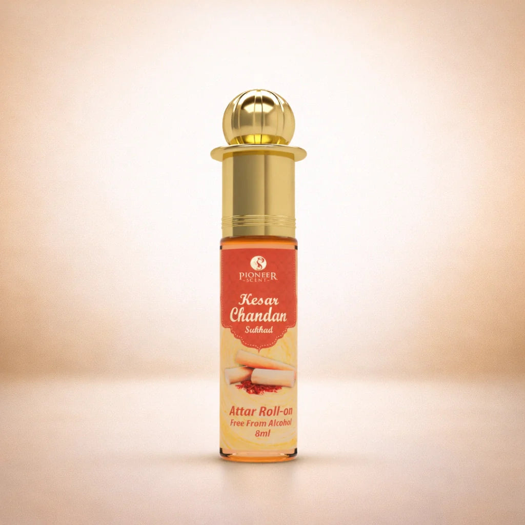 Kesar Chandan non alcoholic attar perfume 8ml saffron sandalwood fragrance spiritual woody warm long lasting traditional attar